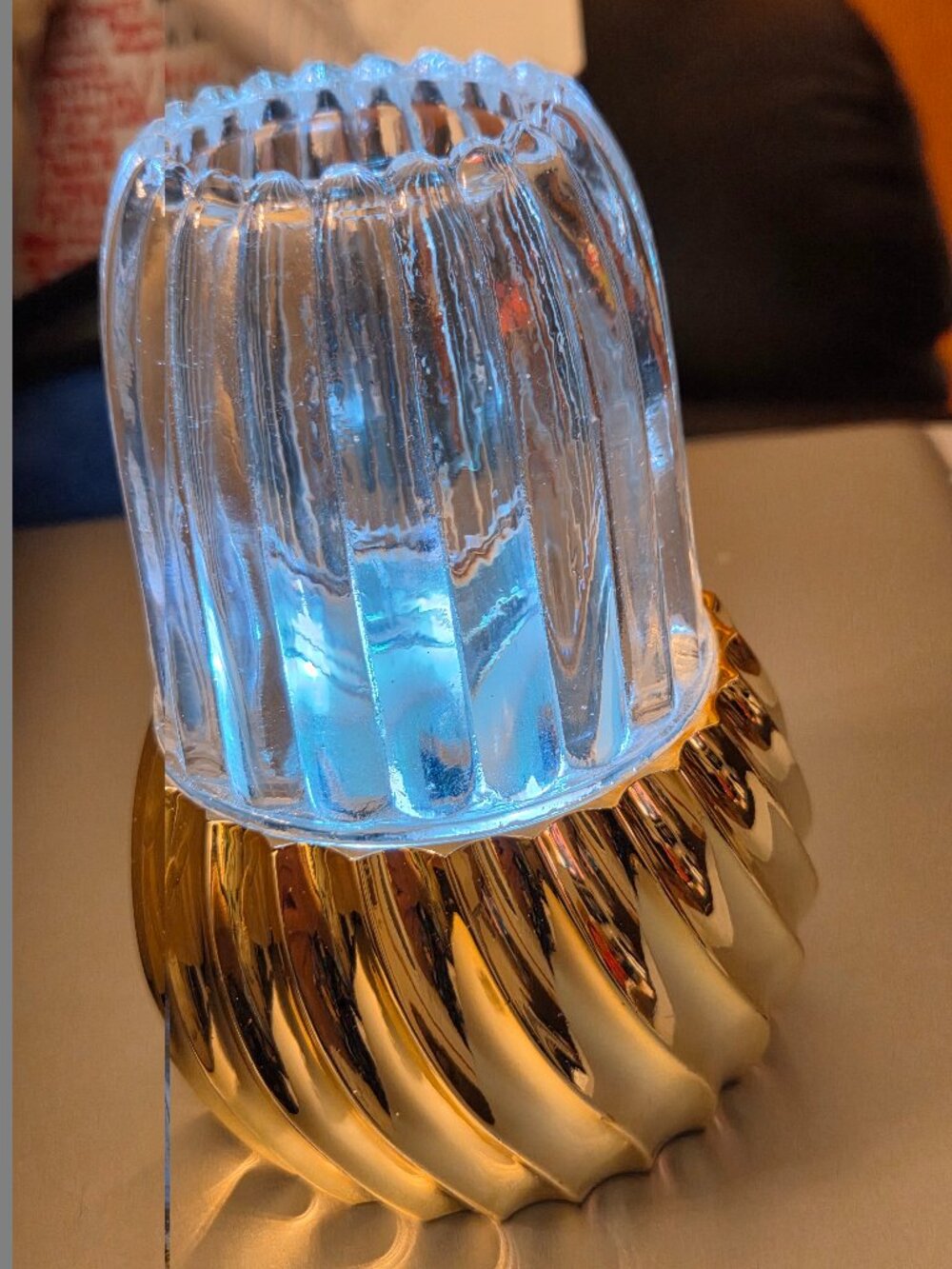 accent fairy lamp with a fluted metallic gold base